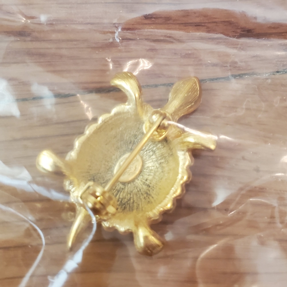 Turtle Brooch Brown Enamel Gold Tone Rhinestone Pin Premier Designs - Picture 3 of 7